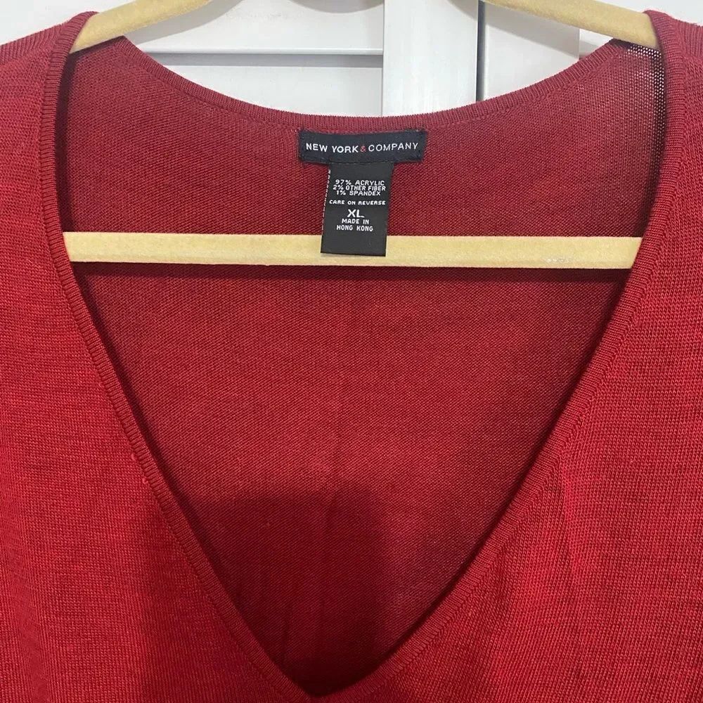 New York & Company Red V-Neck Sweater